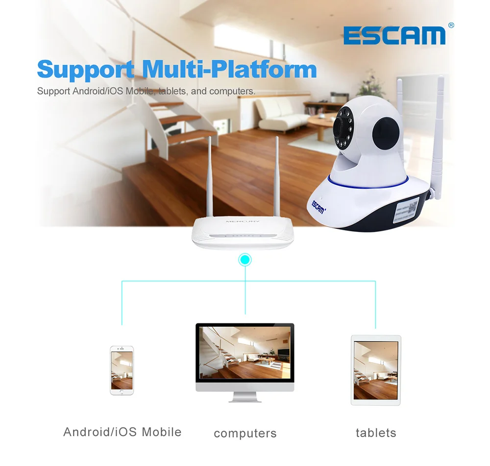 ESCAM G01 IP Network Camera Remote Viewing Move Detection Night Vision 1080P PTZ Support ONVIF Max Up to 128GB Video Monitor