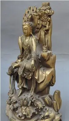 13&quotchina buddhism brass lotus flower Kwan-Yin GuanYin Bodhisattva goddess statuE | Дом и сад