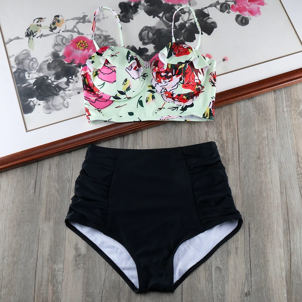 Бикини с оборками модель 2019 года комплект бикини эффектом пуш ап купальник