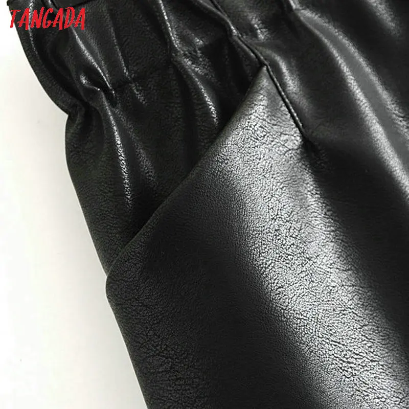Tangada кожаная юбка черная юбка мини юбка из кожи модная юбка стильная юбка юбка на резинке эластичный пояс юбка с завышенной талией 6A69