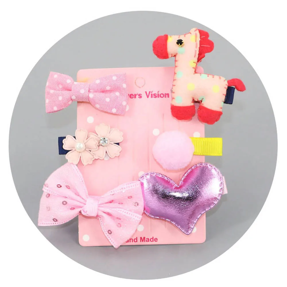 6 шт. заколка для волос маленьких девочек с цветочным рисунком и бантом модный