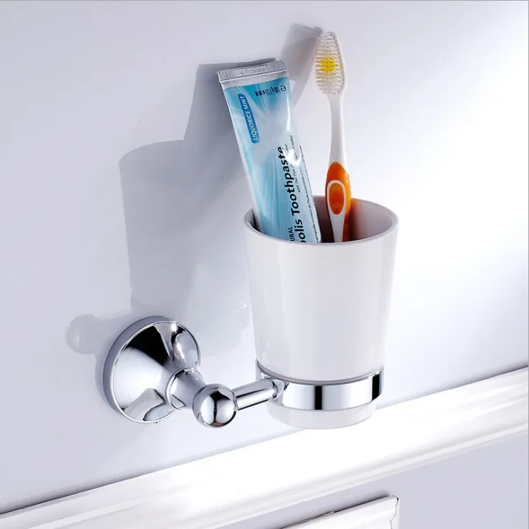 Латунный Серебряный держатель для зубной щетки|bathroom accessories|double cup holderbrass toothbrush holder