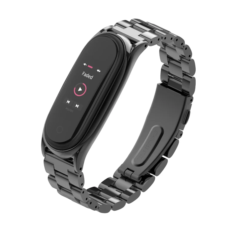Черный Браслет mi Band 4 3 металлический ремешок из нержавеющей стали для Xiaomi mi Band 3 4 ремешок совместимый с mi band 3 4 Браслеты Pulseira mi Band 4 - Цвет: Черный
