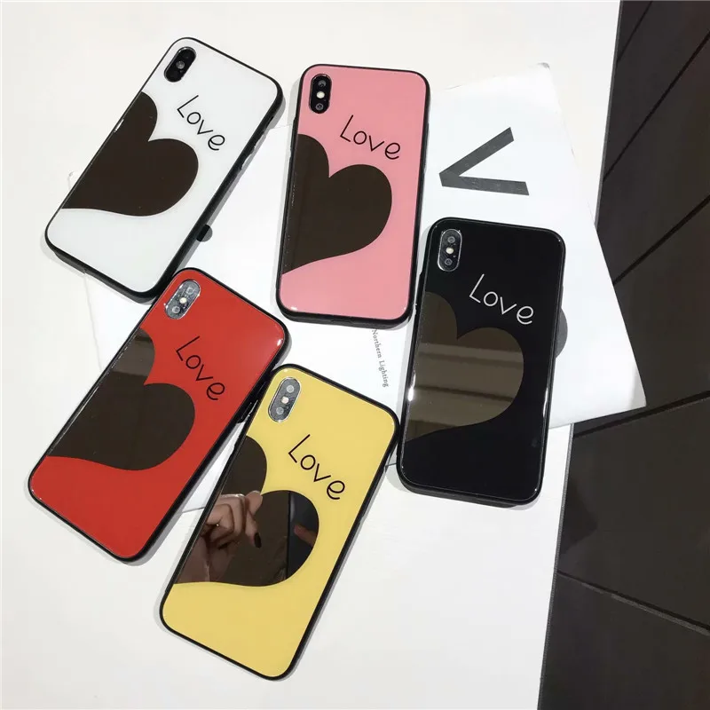 Модный простой стиль сердце &quotлюбовь&quot зеркало стекло для iphone 7 Чехол X XR 6 S 8 plus xs