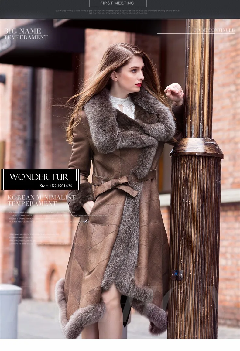 Уникальный Стиль натуральный бренд Fox Fur Trim кроличий мех одежда женская обувь с натуральным мехом из длинное пальто в полоску двухсторонний мех пальто
