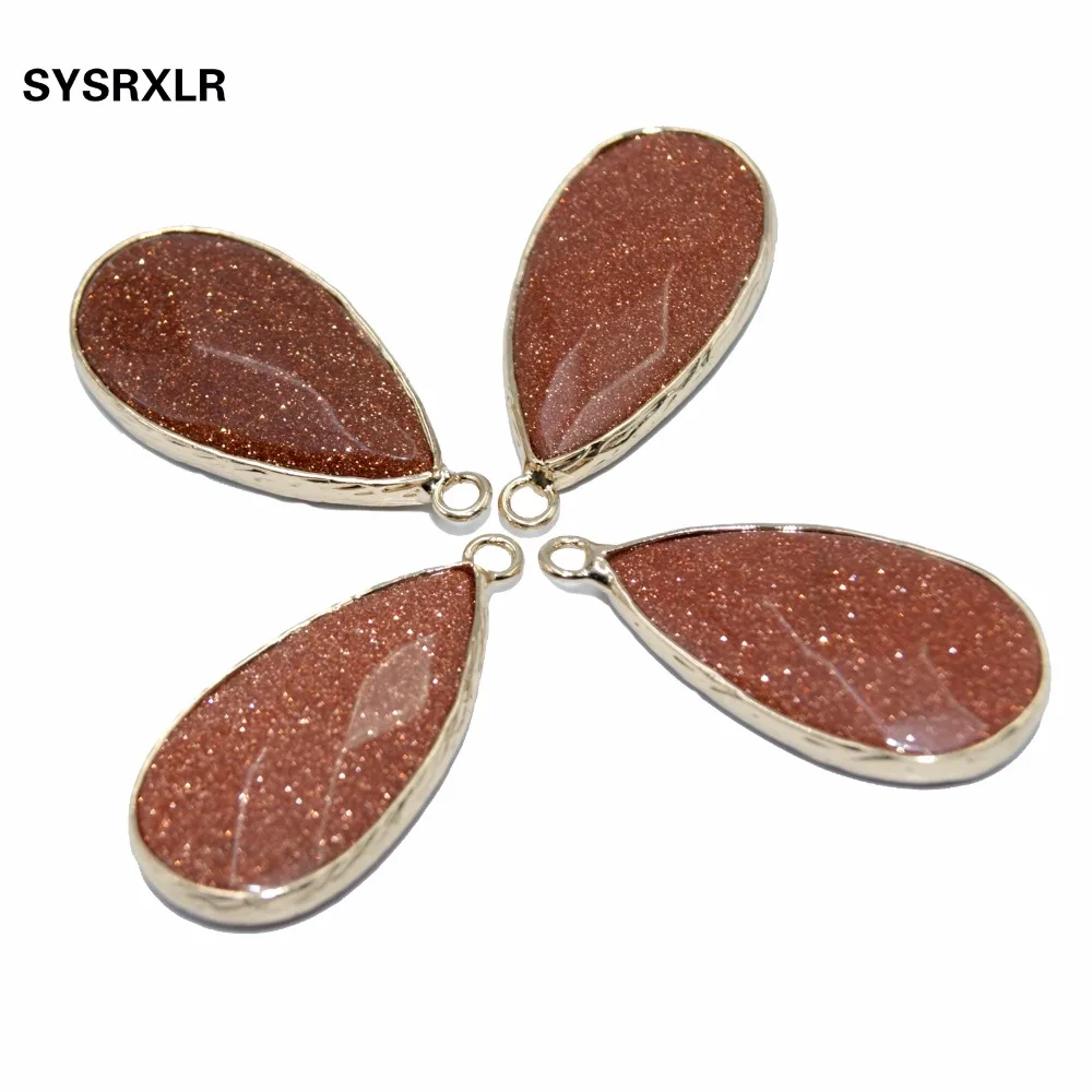 Оптовая продажа подвеска из натурального камня в форме капли воды золотого песка