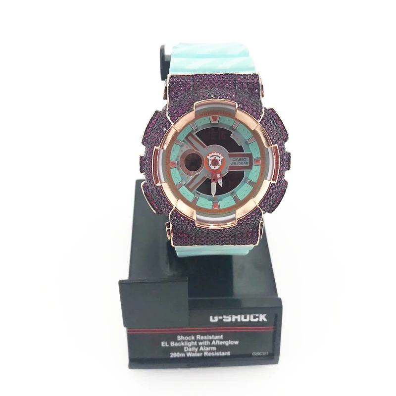 Бесплатная доставка рубиновый бриллиант розовое золото G Shock Baby часы Безель|Часы