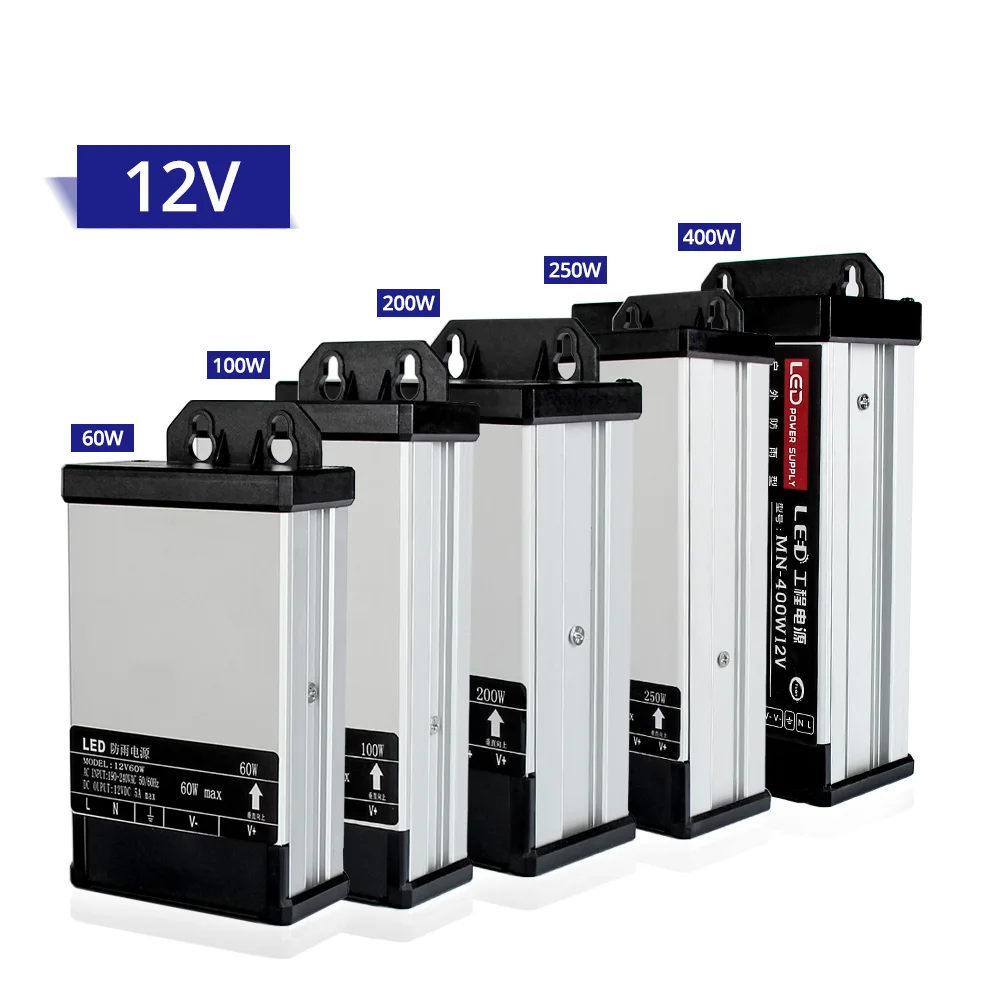 IP44 водонепроницаемый AC190 240V DC24V 12V источник питания 60W 100W 200W 250W 400W Светодиодный