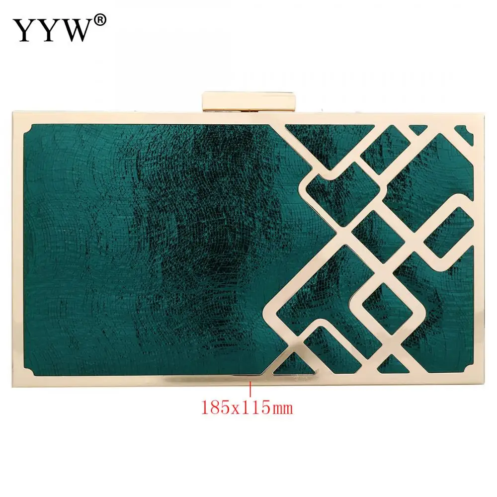 Flannelette Green Clutch Wedding Women Box Bag Gold Chain Geometric Zinc Alloy Christmas Evening Bags Female Party Clutch Gold