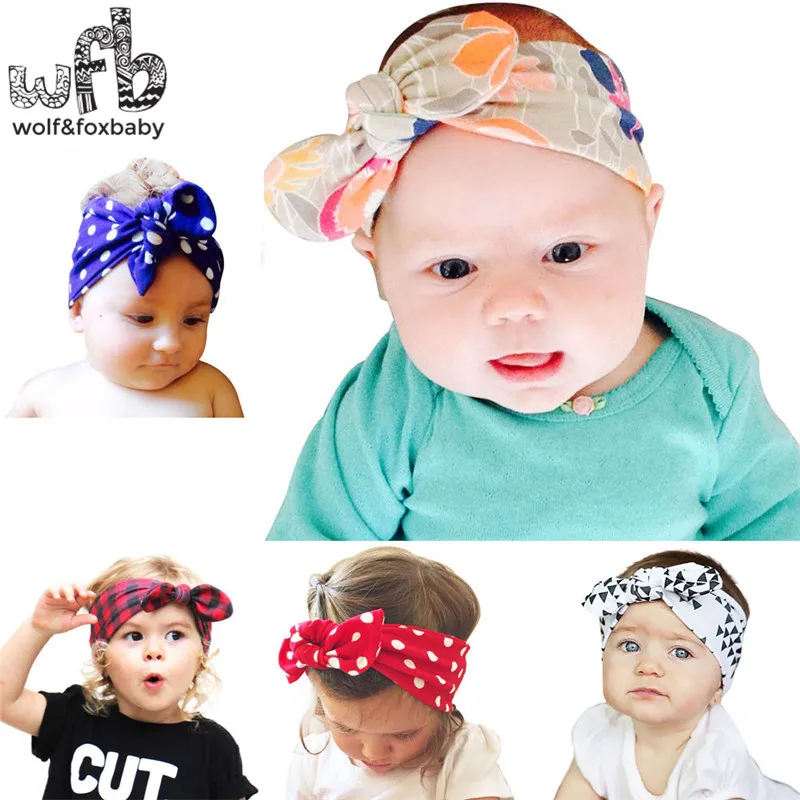 

Retail headband cotton printing bowknot rabbit ears fashion hair accessories baby infant Kids children
