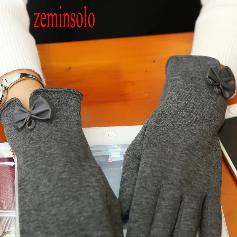 Красивые кожаные перчатки с бантом для сенсорных экранов 1 пара женские теплые