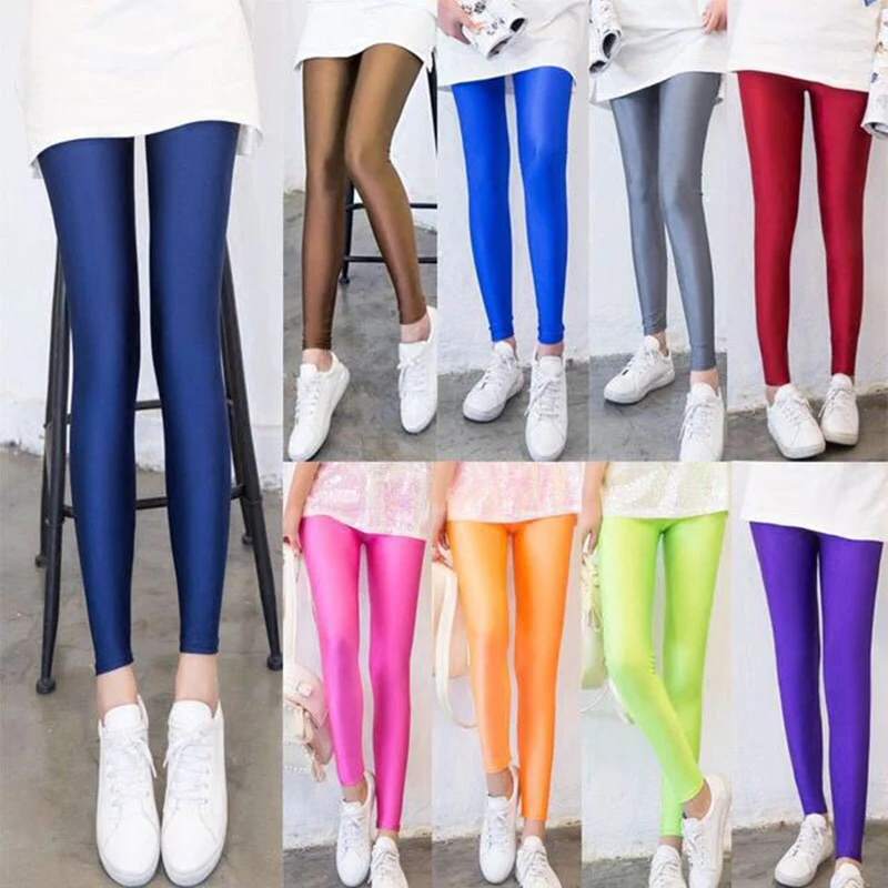 NDUCJSI Neon Leggings High Elastic Skinny Pants Thin Legins Workout Slim Pants Casual Spandex Legging Sexy Solid Candy Jeggings