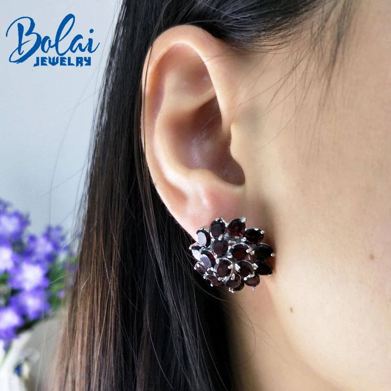 Bolaijewelry новая Цветочная форма genniue garnet застежка серьги 925 стерлингового серебра