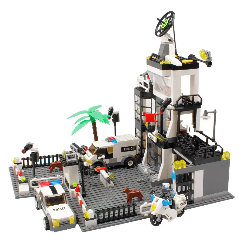 631 шт playmobil город полицейский участок модель строительные блоки Набор игрушек дети день рождения рождественские подарки