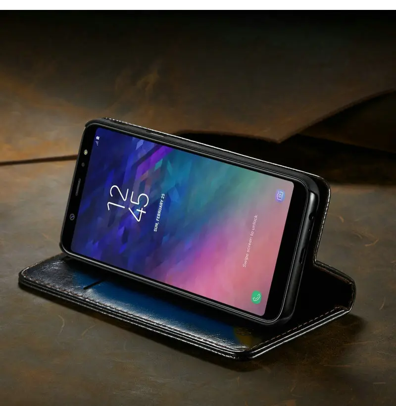 Чехол мне Магнитный кошелек чехол для телефона для samsung A8 A7 A6 Роскошные R64 кожаный флип чехол для Galaxy J4 J6 плюс J6 чехлы на сиденья