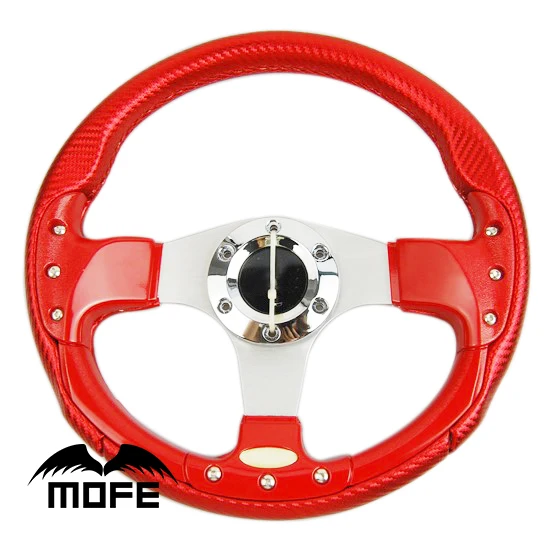 Глубокий стежок 3 серебряные спицы 340 мм ПВХ углеродное волокно стиль руль