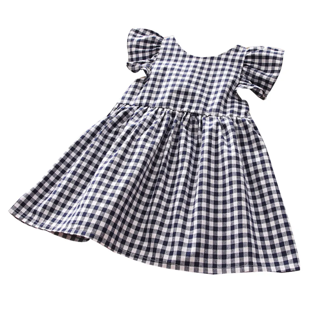 Toddler Kids Baby Girl Backless Plaid Ruffle Black White Princess Party Casual Dress Clothes Cute And Beautiful Fits 2T-6T | Детская