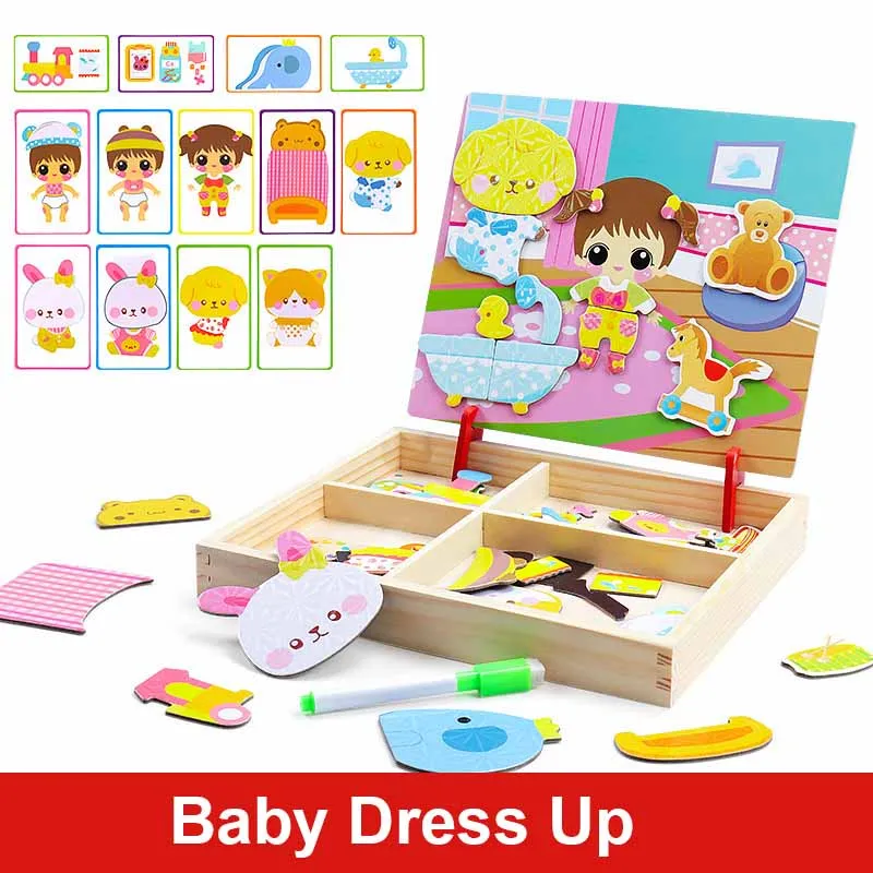 baby dress up 3D Магнитная головоломка для лица деревянные игрушки для детей Монтессори обучающие игры доска для рисования дети обучающая танграмма - Цвет: baby dress up