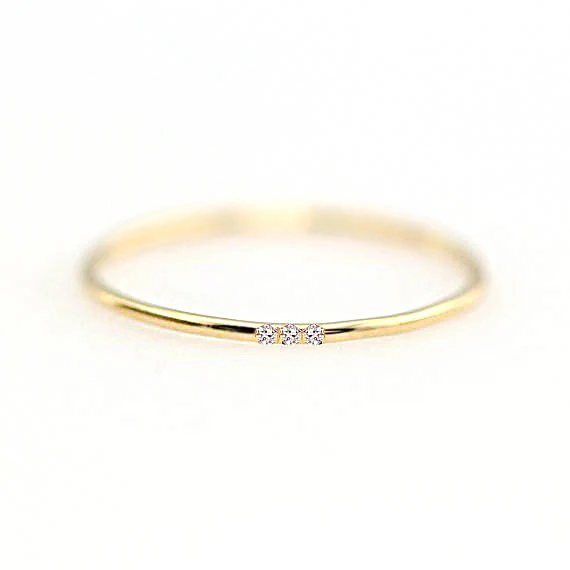 gold color 3 CZ Минимальное циркониевое кольцо для женщин подарок 3 цвета 1 мм Полное круглое тонкое модное Ювелирное кольцо Горячая Распродажа KCR101 - Цвет основного камня: gold color 3 CZ