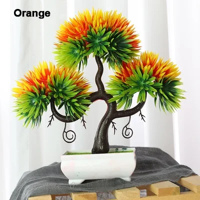 Orange Xuanxiaotong Искусственные пластиковые мини сосновые деревья бонсай деревья растения бонсай балконные растения для украшения стола дома и сада - Цвет: Orange