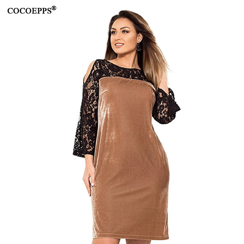 2019 Новое модное платье размера плюс женское повседневное свободное кружевное