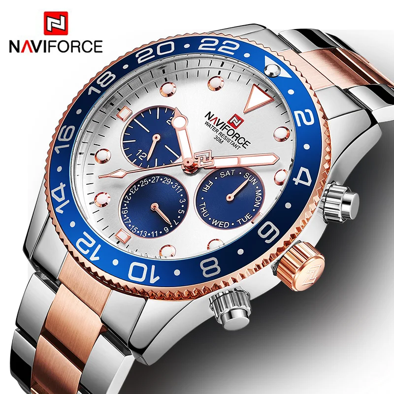 NAVIFORCE часы мужские люксовый бренд водонепроницаемые золотые модные мужские часы из нержавеющей стали кварцевые мужские часы Relogio Masculino