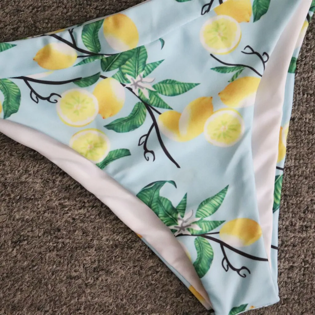 Купальник SAGACE Бандажное бикини с принтом лимона и пуш апом без бретелек высокой