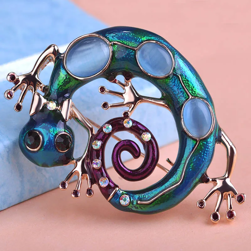 Большая синяя эмаль эстмальта Ящерица Геккон Броши для женщин девушек корсажная