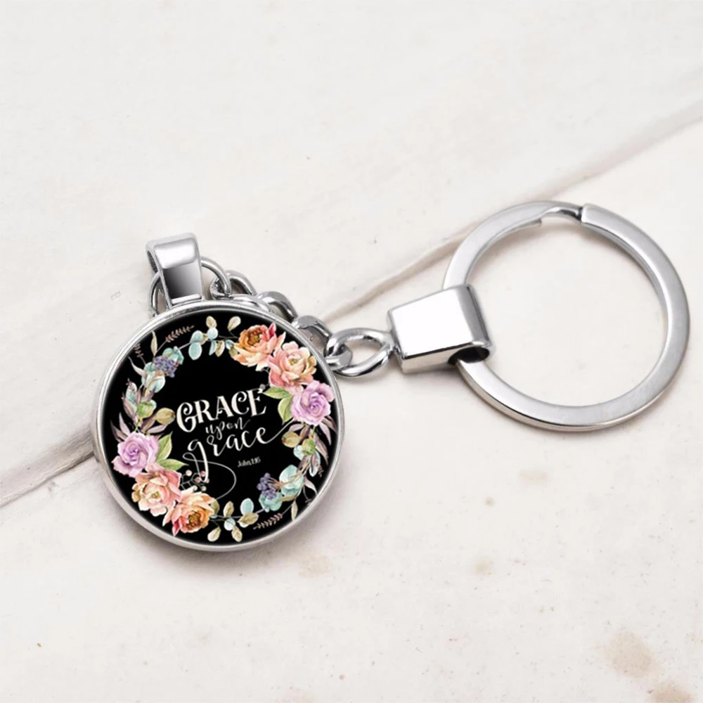 Bible Psalm Keychains Silver Key Holder Glass Pendant Colors Flower Christian Women Men Jewelry Konminry I Am With | Украшения и