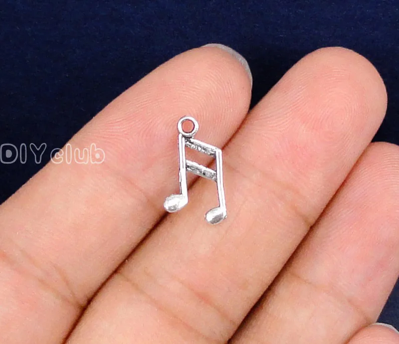 100pcs Antique серебро крошечные подвеска в форме ноты кулон 2 сторонний 16x8mm|charm feet|pendant
