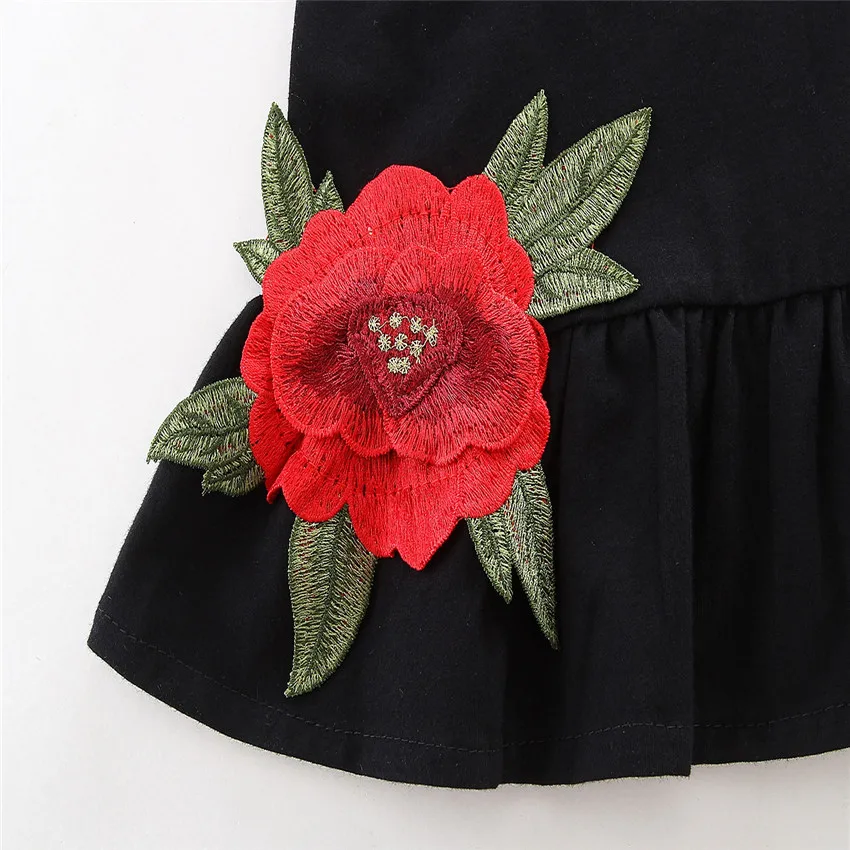 Детское платье с цветочным принтом для девочек Черное вечернее коротким рукавом