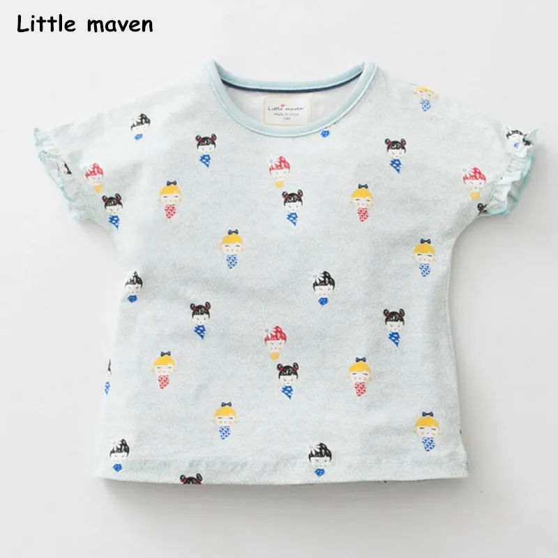Little maven/детей летняя детская одежда для девочек с коротким рукавом Футболка персонажи мультфильмов печати Хлопок Марка топы 50963