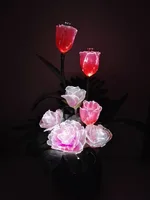 Led fiber optic lights Artificial Flowers Silk flower European Fall Vivid Peony Rose Tulips Fake Leaf Creative Led lamp