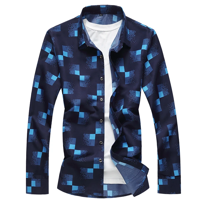 Мужская Повседневная рубашка с длинным рукавом темно-синяя формальная деловая в