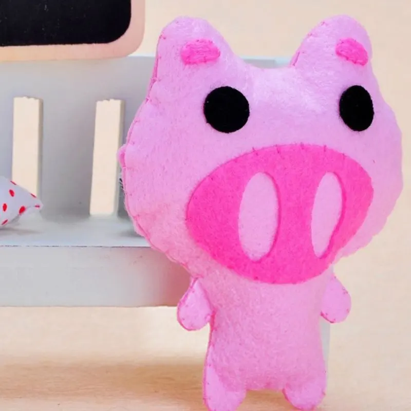 Розовая свинка Войлок DIY кукла шитье искусство иглы Ремесло ключи и подвеска на