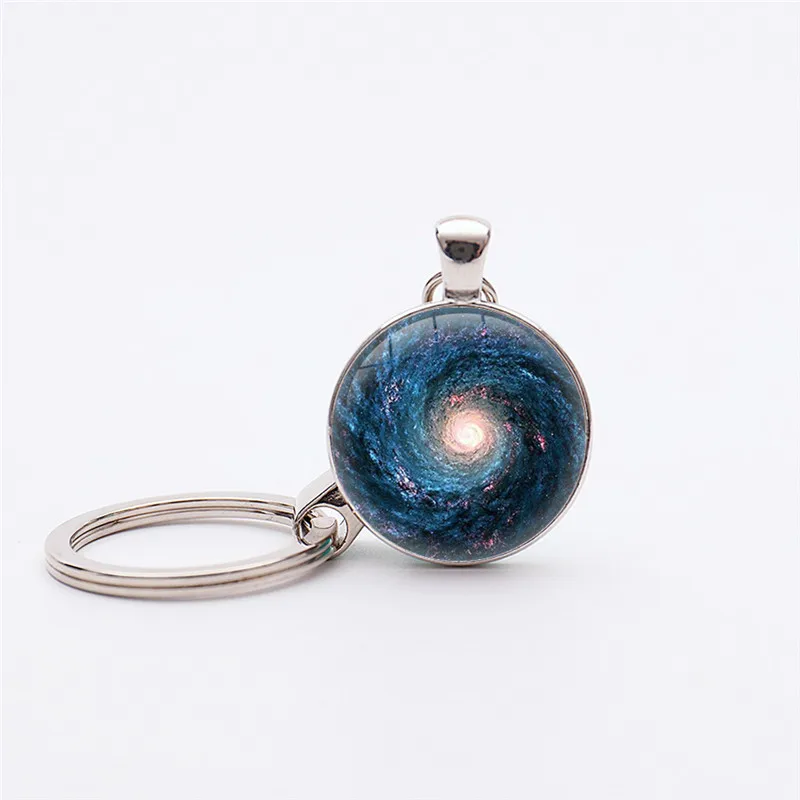 

12 Style Handmade Silver Plated Solar System Moon keychain Planet Universe Galaxy Pendant keychains Glass Dome keyholder