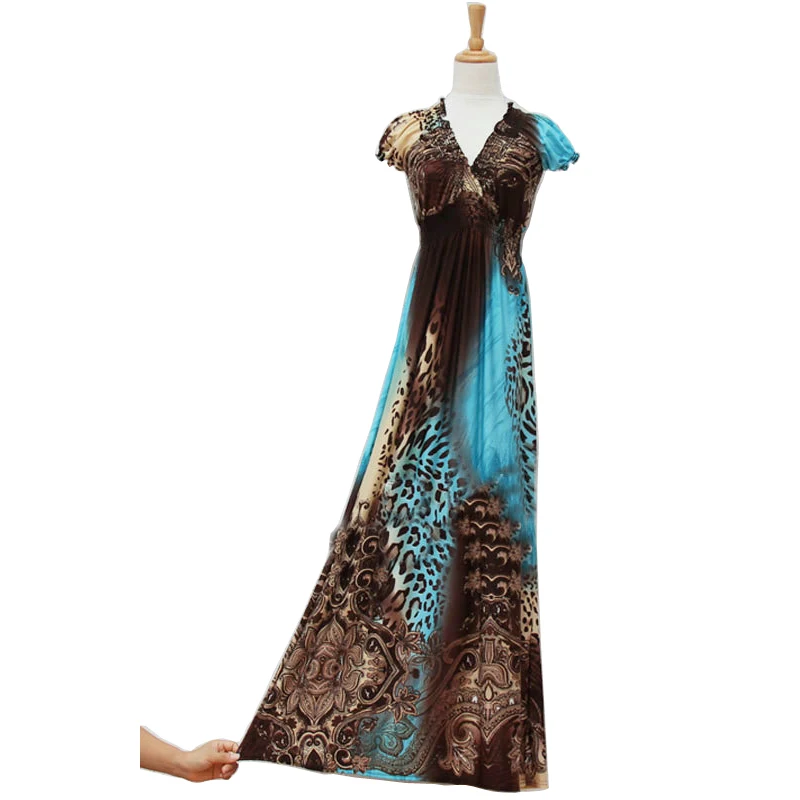 Летнее пляжное платье пол Длина короткий рукав богемное леопардовый Платье с