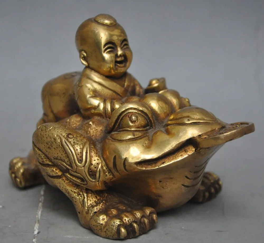 6 &quotКитайский латунный по феншуй медный Liu пьет золотую жабу Бог жаба bufo статуя |