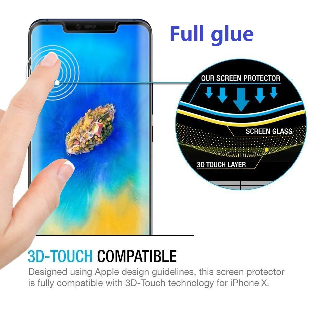 Защитная пленка на весь экран для Huawei Mate 20 Pro полностью клейкое закаленное стекло