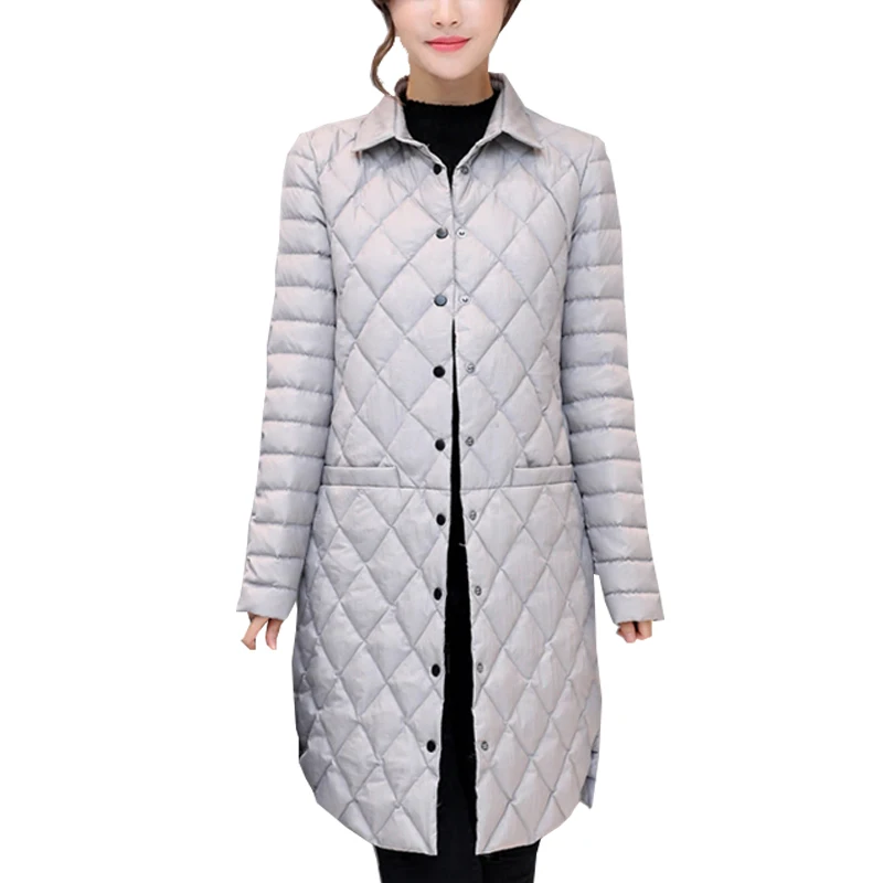 Куртка на утином пуху, очень теплая Длинная женская куртка, новинка, облегающие однотонные куртки, зимние пальто, парки с подкладкой