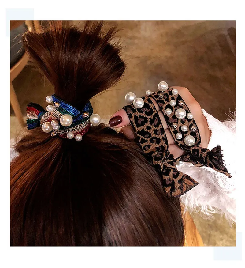 Новинка корейские женские жемчужные леопардовые эластичные резинки для волос