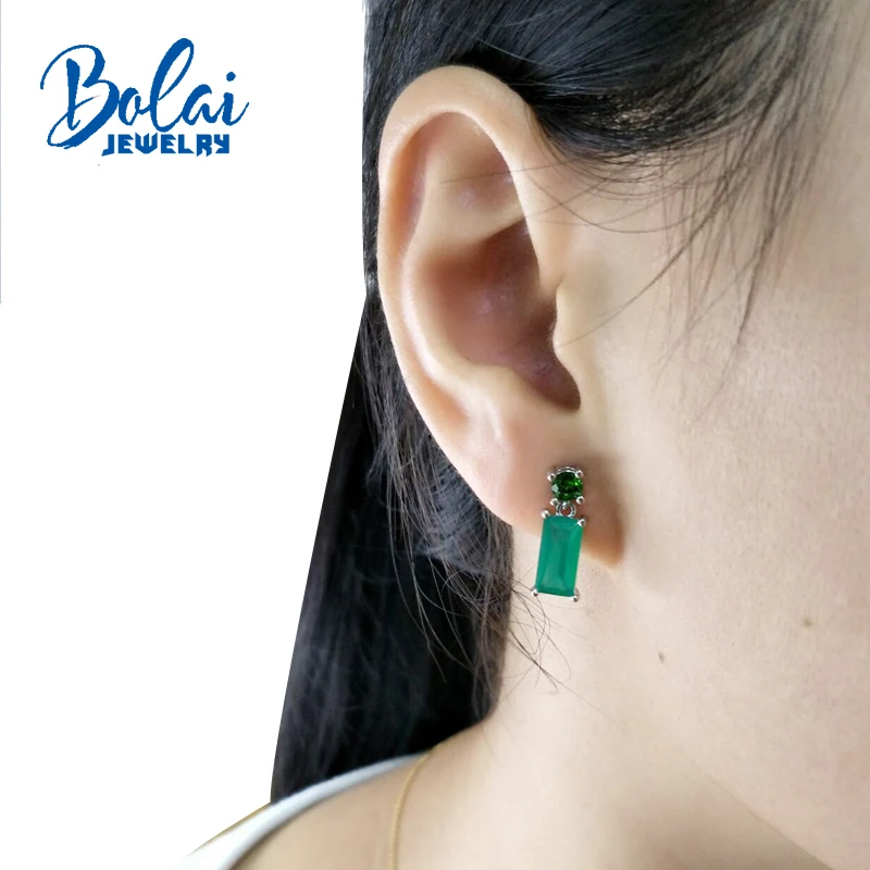 Bolaijewelry 2018 новый натуральный зеленый драгоценный камень агат и хром серьги из