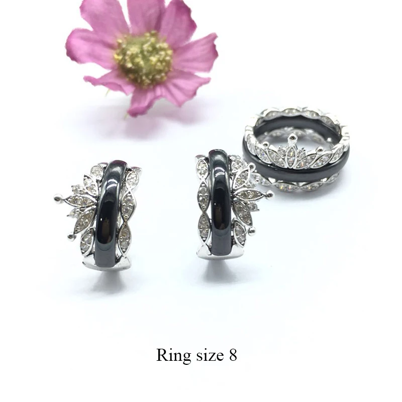 No.5 black size 8 MAIKALE, винтажный ювелирный набор, керамические серьги, кольца, циркон, CZ, серьга с короной, набор колец для женщин, Свадебные Ювелирные наборы, вечерние, подарки - Окраска металла: No.5 black size 8