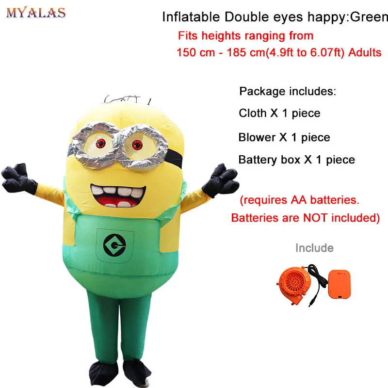 Adult green minion Пурим карнавальный парадный костюм Миньоны надувной взрослый маскарадный костюм Пикачу костюм на Хэллоуин костюм Миньона синий красный - Цвет: Adult green minion