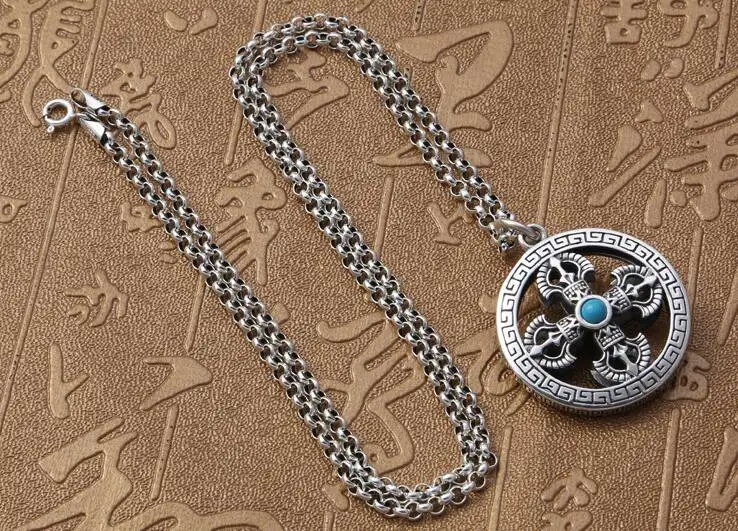 Новинка, 925 серебряное колье в тибетском стиле, чистое серебро, тибетская подвеска dorje, ожерелье из стерлингового серебра, буддистская Ваджра, ожерелье с подвеской в виде символа