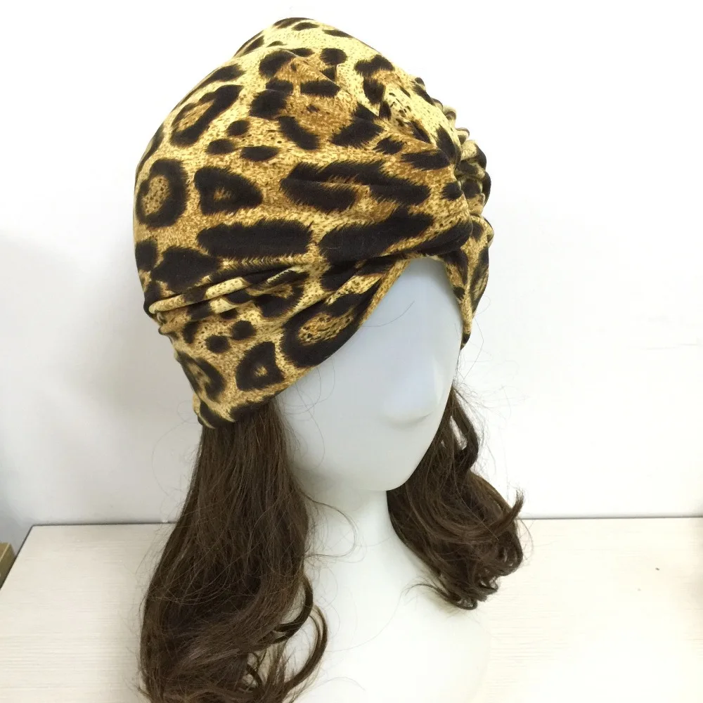 

Leopard Cotton Spandex Turban Sexy Dual Purpose Vertical Stripes Cross Headband Elastic Soft Hairbands Women Street Bandanas