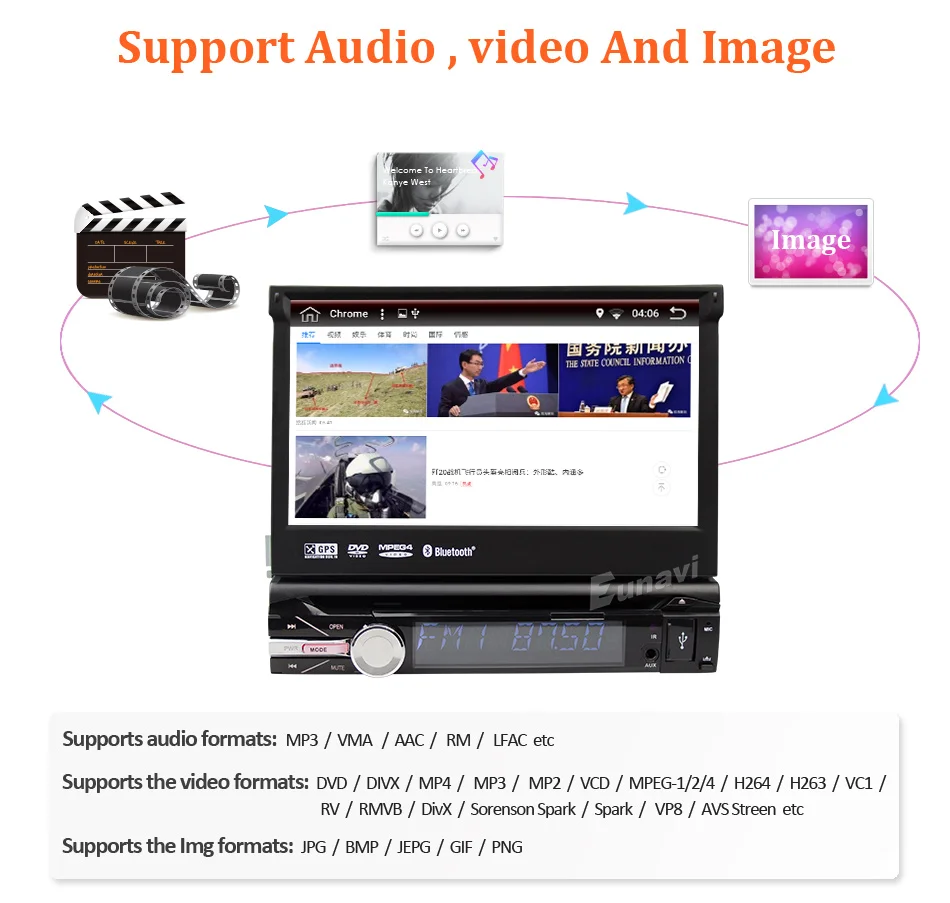 Eunavi Универсальный 1 din " Android 9,0 автомобильный Радио dvd-плеер стерео четырехъядерный 1din gps Навигация стерео bluetooth wifi rds usb