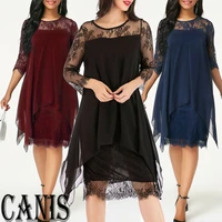 women 34 sleeve causal slim lace dress ladies evening party beach dress casual loose sundress plus size