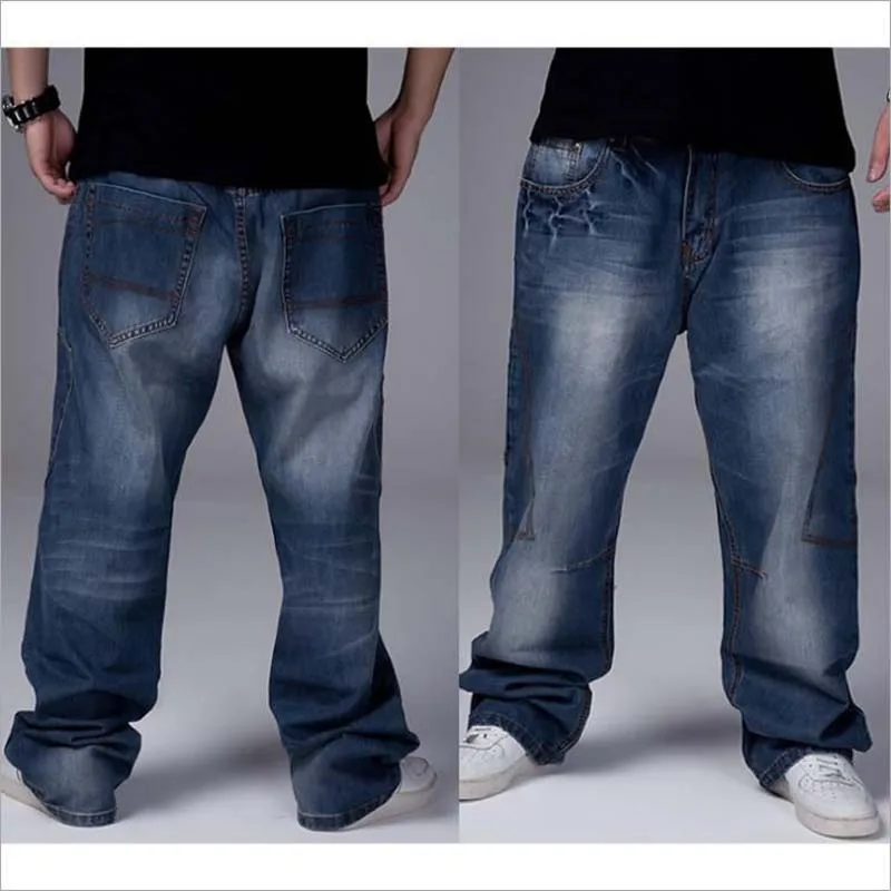 Men Jeans Wide Leg Denim Pants Loose Hip Hop Skateboard Jeans Straight Trousers Harem Baggy Pants Male Clothes Plus Size 30-46