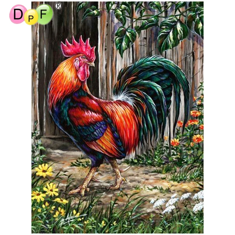 

DPF 5D Round full Diamond painting Cross Stitch Mighty Rooster diamond Mosaic Diamond Embroidery Needlework home decor crafts
